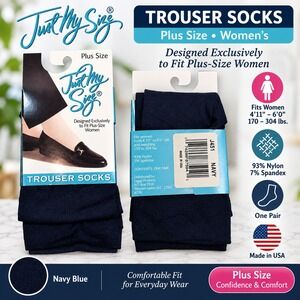 Just My Size Plus Size Trouser Socks Navy Blue Womens J451 Made in USA One Pair